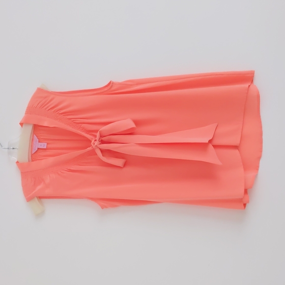 Lilly Pulitzer Coral Pink Silk Top with Neck Tie - Picture 2 of 3